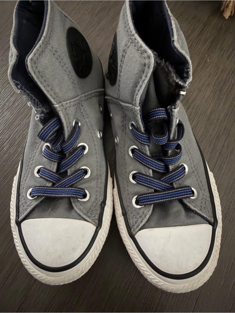 Converse Kids Grey High-Top Sneakers with Blue Laces